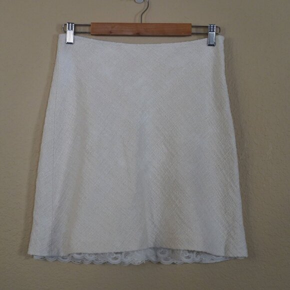 Trina Turk Tweed Skirt Ivory Layered Lace Women's 6 Metallic Piping Coquette - Picture 1 of 9